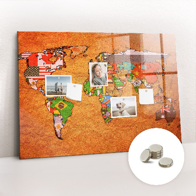 Decorative magnetic board World map with flags