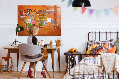 Decorative magnetic board World map with flags