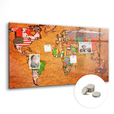 Decorative magnetic board World map with flags