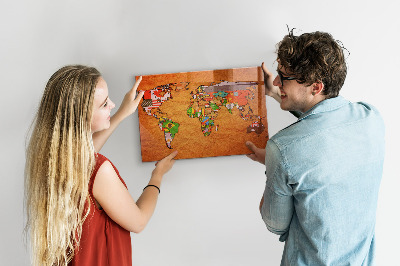 Decorative magnetic board World map with flags