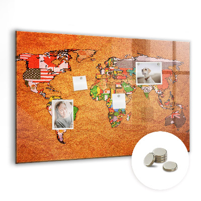 Decorative magnetic board World map with flags