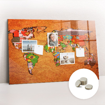 Decorative magnetic board World map with flags