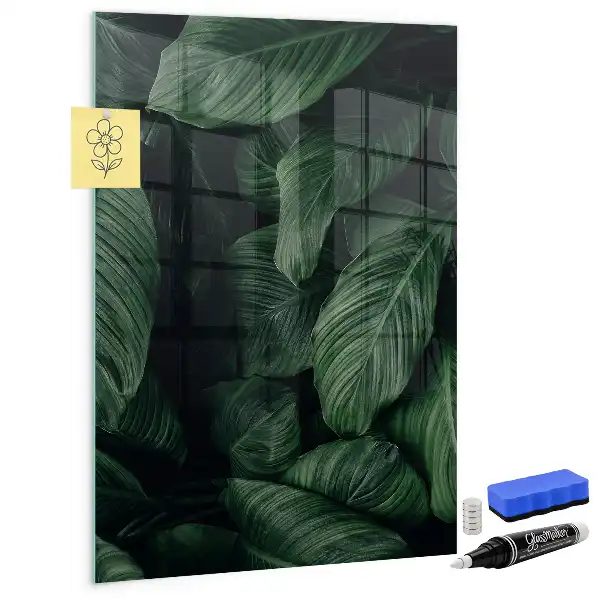 Magnetic dry erase board with jungle plant leaves design