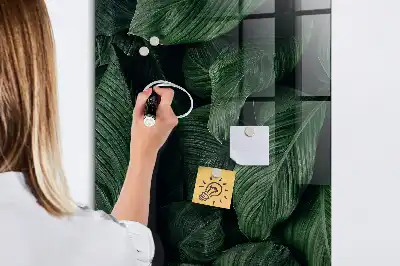 Magnetic dry erase board with jungle plant leaves design