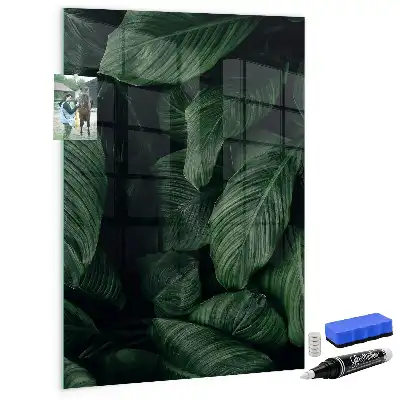 Magnetic dry erase board with jungle plant leaves design