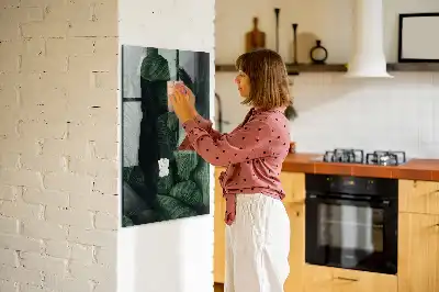Magnetic dry erase board with jungle plant leaves design