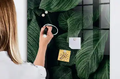 Magnetic dry erase board with jungle plant leaves design