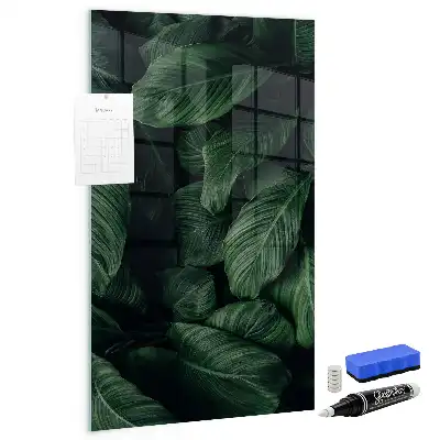 Magnetic dry erase board with jungle plant leaves design