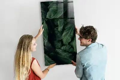 Magnetic dry erase board with jungle plant leaves design