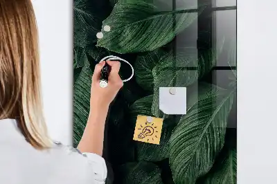 Magnetic dry erase board with jungle plant leaves design