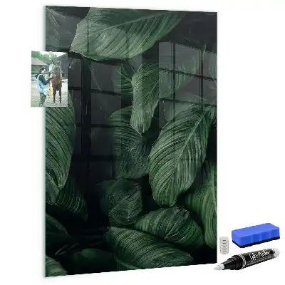 Magnetic dry erase board with jungle plant leaves design