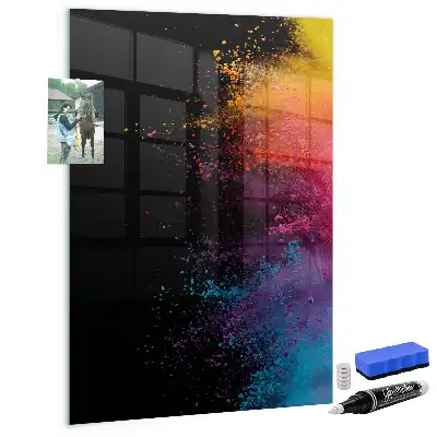 Magnetic dry erase board with colorful powder