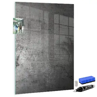 Magnetic dry erase board with a scratched metal finish