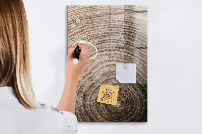 Dry erase magnetic board tree rings design