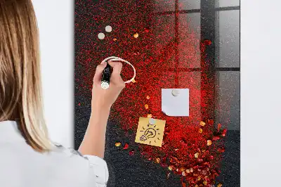Dry erase magnetic board with ground paprika