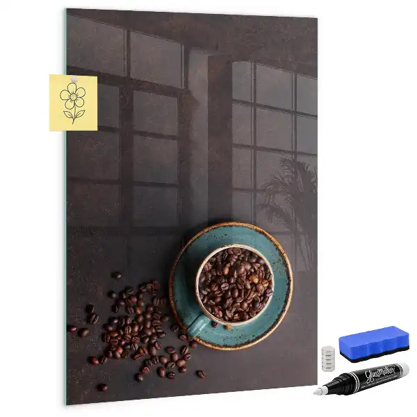 Magnetic dry erase board with coffee bean design