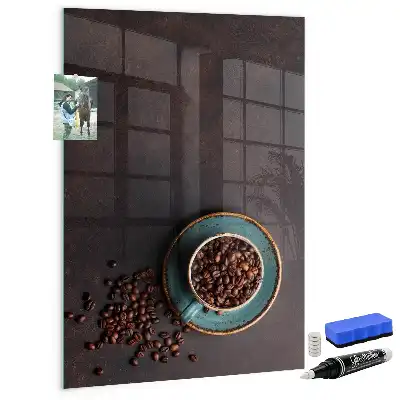 Magnetic dry erase board with coffee bean design