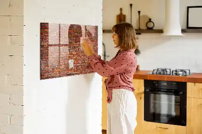 Magnetic dry erase board with old brick wall design