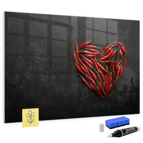 Magnetic dry erase board with heart made of peppers print