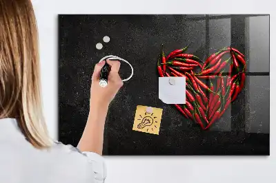 Magnetic dry erase board with heart made of peppers print