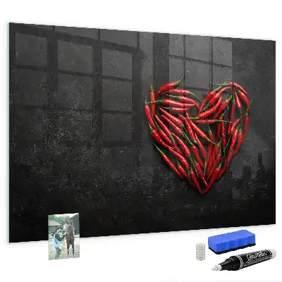 Magnetic dry erase board with heart made of peppers print