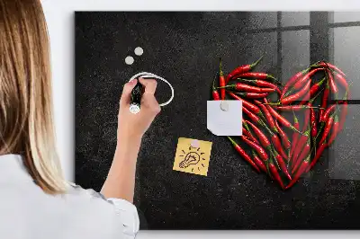 Magnetic dry erase board with heart made of peppers print