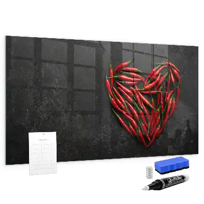 Magnetic dry erase board with heart made of peppers print