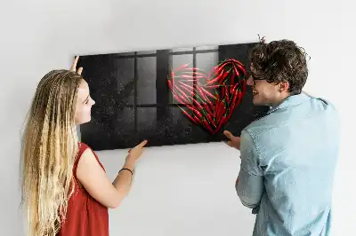Magnetic dry erase board with heart made of peppers print