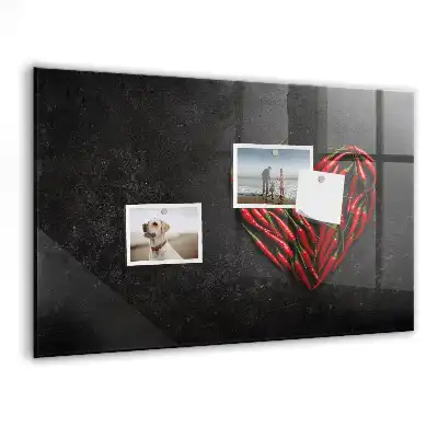 Magnetic dry erase board with heart made of peppers print