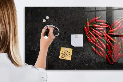 Magnetic dry erase board with heart made of peppers print
