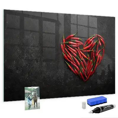 Magnetic dry erase board with heart made of peppers print
