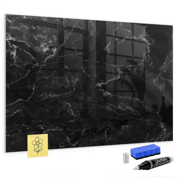 Magnetic dry erase board in black marble