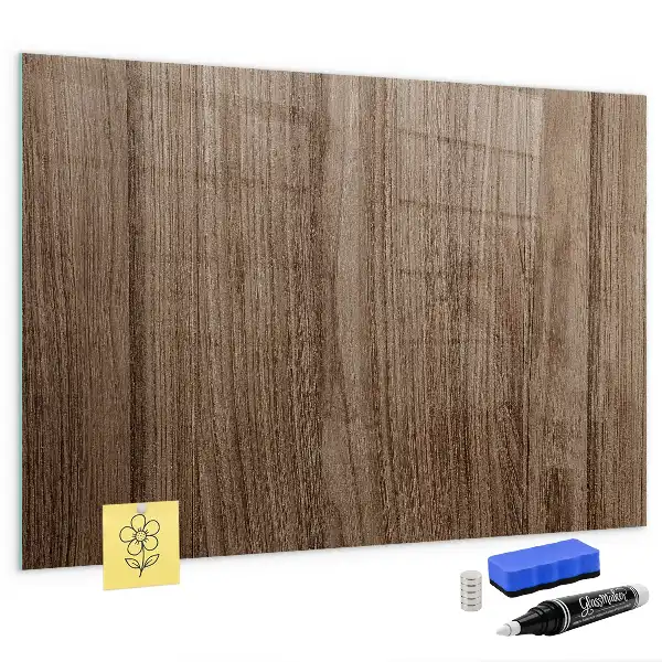 Magnetic dry erase board with a dark wood frame