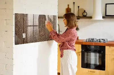 Magnetic dry erase board with a dark wood frame