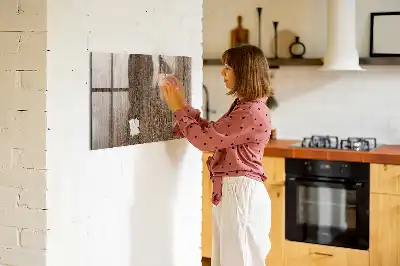 Magnetic dry erase board with a dark wood frame