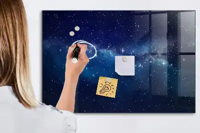 Magnetic dry erase board with a dark sky and stars design