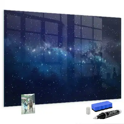 Magnetic dry erase board with a dark sky and stars design