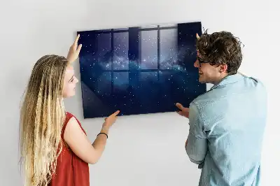 Magnetic dry erase board with a dark sky and stars design