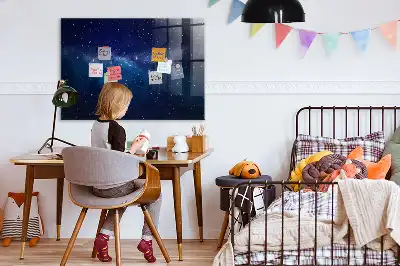 Magnetic dry erase board with a dark sky and stars design