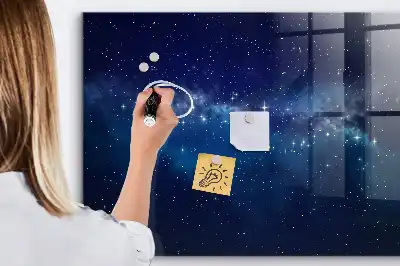 Magnetic dry erase board with a dark sky and stars design