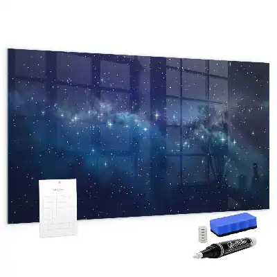 Magnetic dry erase board with a dark sky and stars design