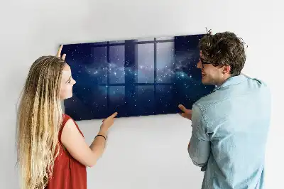 Magnetic dry erase board with a dark sky and stars design