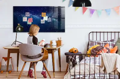 Magnetic dry erase board with a dark sky and stars design