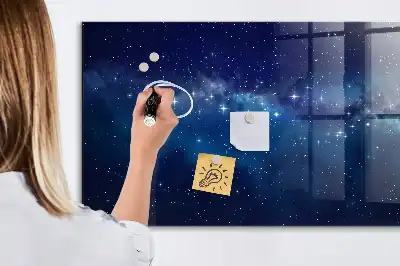 Magnetic dry erase board with a dark sky and stars design