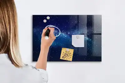 Magnetic dry erase board with a dark sky and stars design