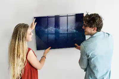 Magnetic dry erase board with a dark sky and stars design