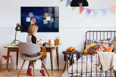 Magnetic dry erase board with a dark sky and stars design
