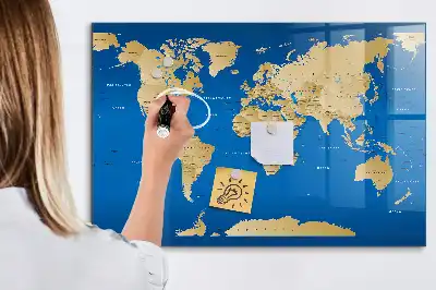 Magnetic dry erase board world map design