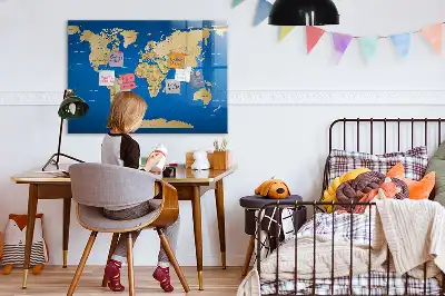 Magnetic dry erase board world map design