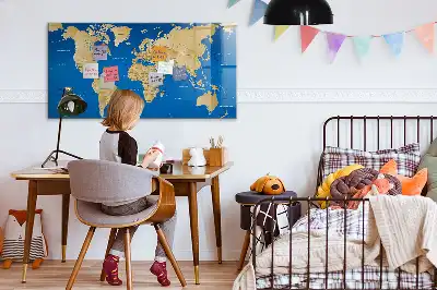 Magnetic dry erase board world map design
